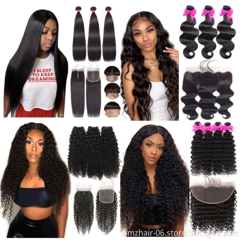 Wholesale Mink Brazilian Virgin Human Cuticle Aligned Hair Loose Deep Bundles with Closure Vendor Human Hair Bundles Extension